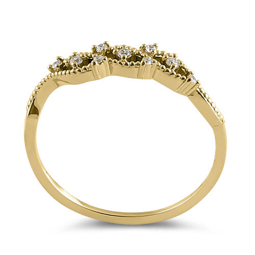 Solid 14K Yellow Gold Abstract CZ Ring