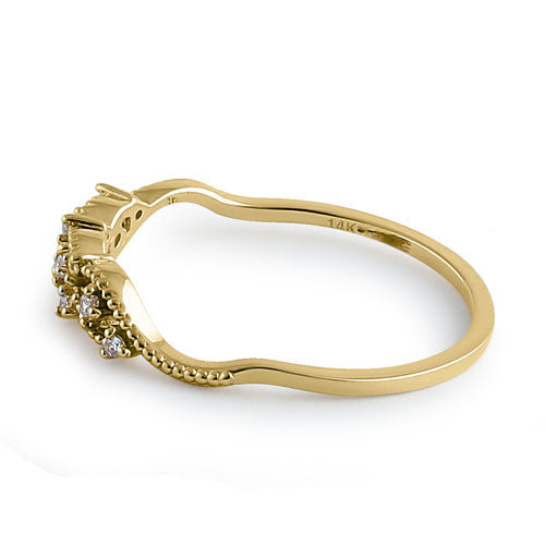 Solid 14K Yellow Gold Abstract CZ Ring