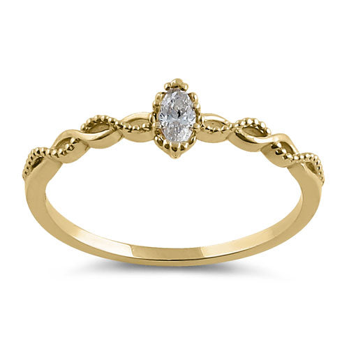 Solid 14K Yellow Gold Elegant Marquise CZ Ring