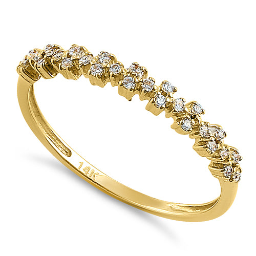 Solid 14K Yellow Gold Cluster Pattern Round CZ Ring