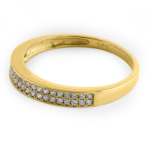 Solid 14K Yellow Gold Double Row CZ Ring