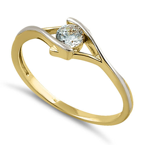 Solid 14K White and Yellow Gold CZ Ring