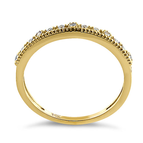 Solid 14K Yellow Gold Half Eternity Abstract Round CZ Ring