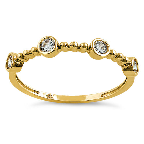 Solid 14K Yellow Gold Half Eternity Four Round CZ Ring