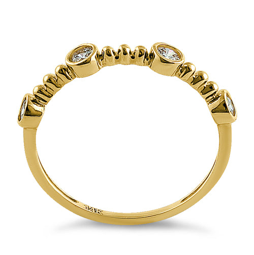 Solid 14K Yellow Gold Half Eternity Four Round CZ Ring