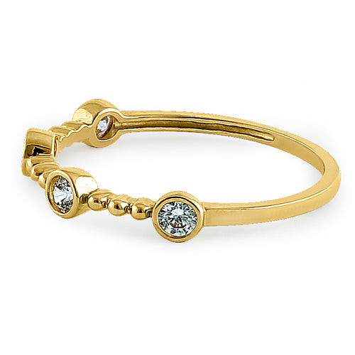 Solid 14K Yellow Gold Half Eternity Four Round CZ Ring