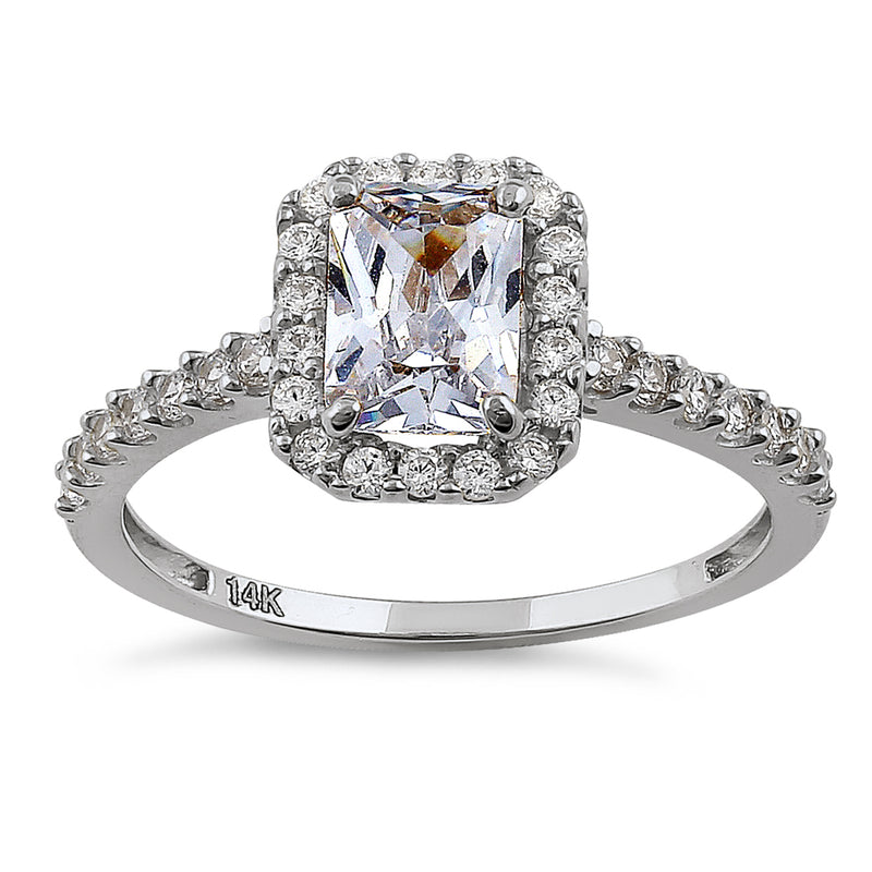 Solid 14K White Gold Radiant Cut Halo CZ Engagement Ring