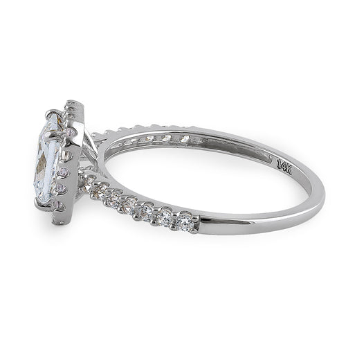 Solid 14K White Gold Radiant Cut Halo CZ Engagement Ring