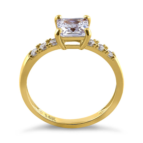 Solid 14K Yellow Gold Princess Cut CZ Engagement Ring