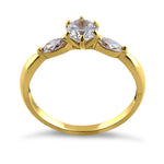 Solid 14K Yellow Gold Round & Marquise Cut CZ Engagement Ring
