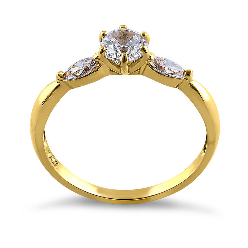 Solid 14K Yellow Gold Round & Marquise Cut CZ Engagement Ring