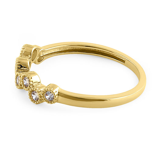 Solid 14K Yellow Gold Rhythm Round Cut CZ Ring