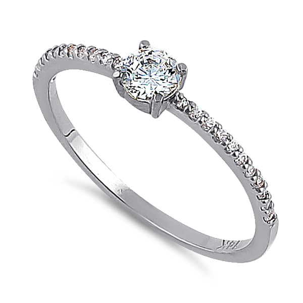 Solid 14K White Gold Round 4mm Clear CZ Ring