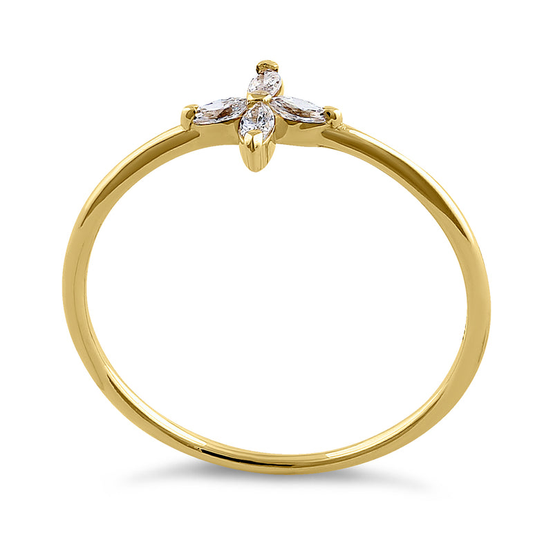 Solid 14K Yellow Gold Cross Marquise Cut CZ Ring