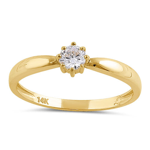 Solid 14K Gold Round Solitaire CZ Engagement Ring