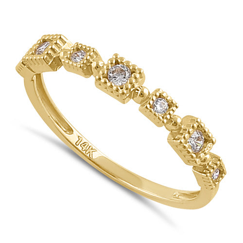 Solid 14K Gold Sqare Pattern CZ Ring