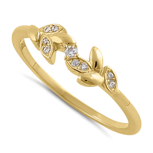 Solid 14K Gold Trendy Leaf CZ Ring