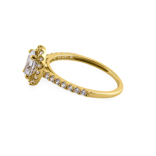 Solid 14K Yellow Gold Oval Cut Halo CZ Engagement Ring