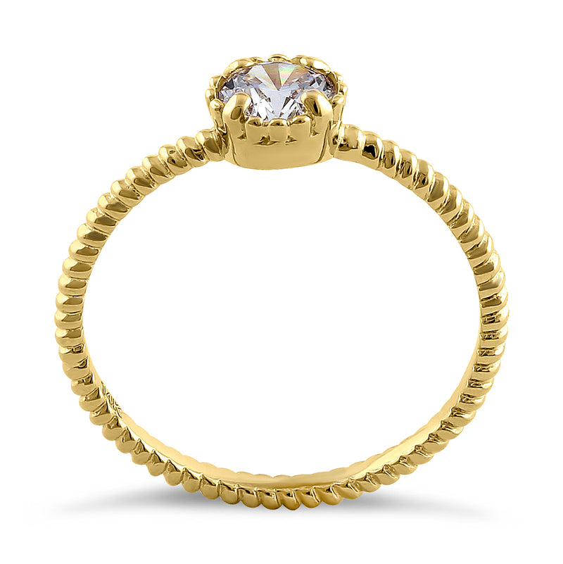 Solid 14K Yellow Gold Round Cut Rope CZ Ring