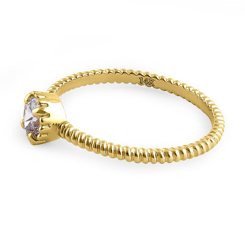 Solid 14K Yellow Gold Round Cut Rope CZ Ring