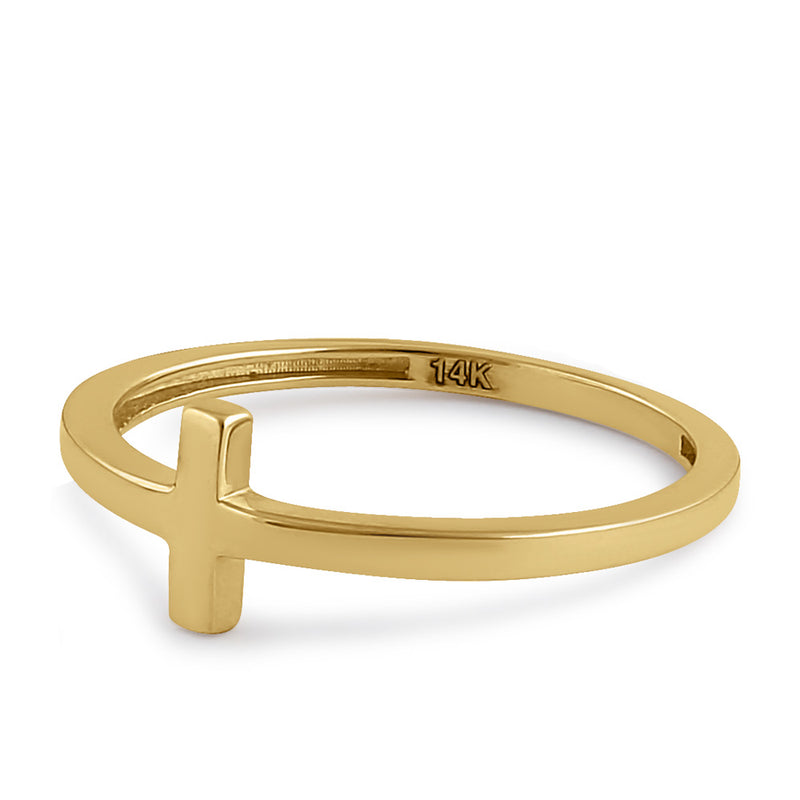 Solid 14K Yellow Gold Cross Ring