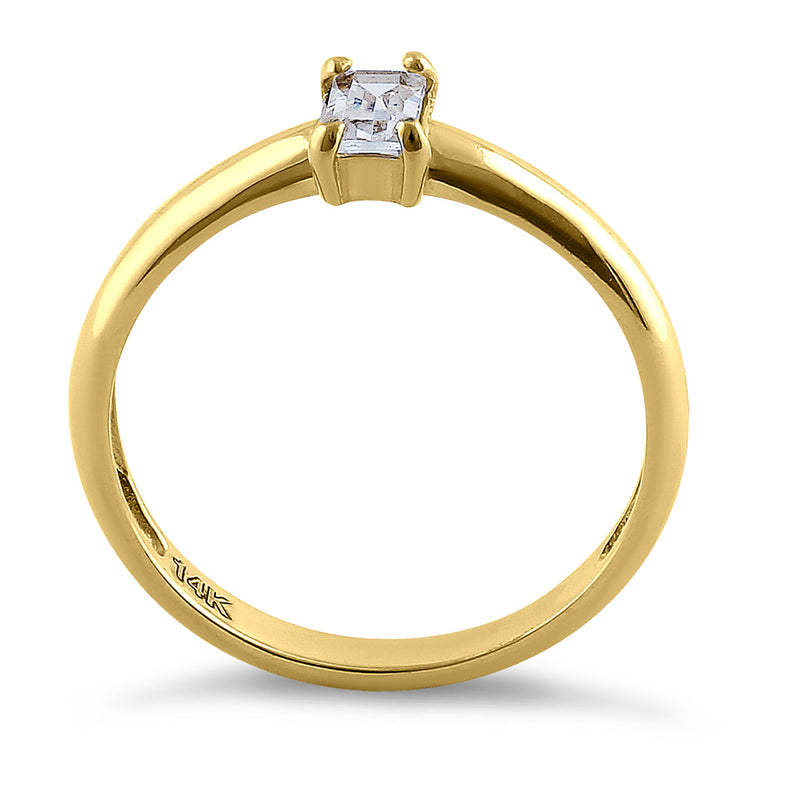 Solid 14K Yellow Gold Baguette Straight Cut CZ Engagement Ring