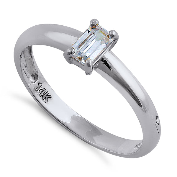 Solid 14K White Gold Baguette Straight Cut CZ Engagement Ring