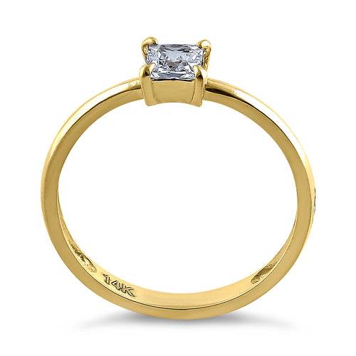 Solid 14K Yellow Gold Solitaire Princess Cut CZ Engagement Ring