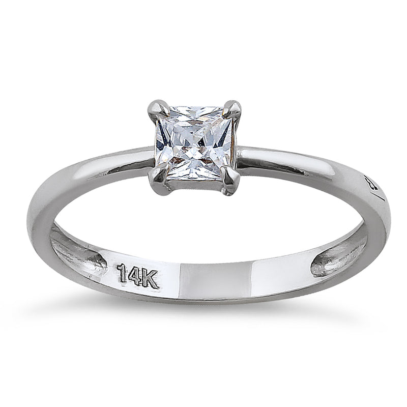 Solid 14K White Gold Solitaire Princess Cut CZ Engagement Ring