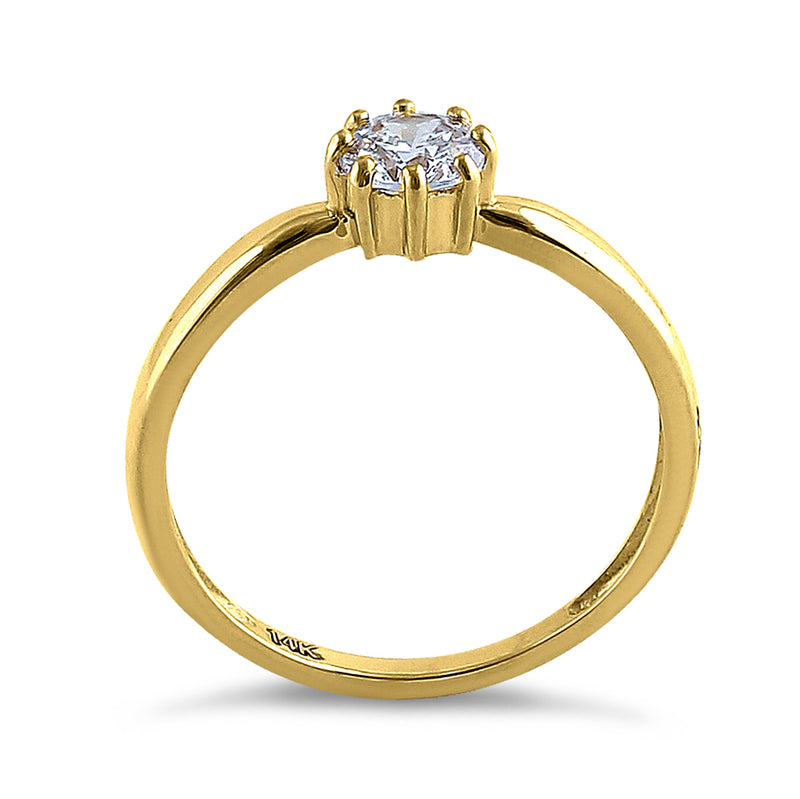 Solid 14K Yellow Gold Solitaire Round Cut CZ Engagement Ring