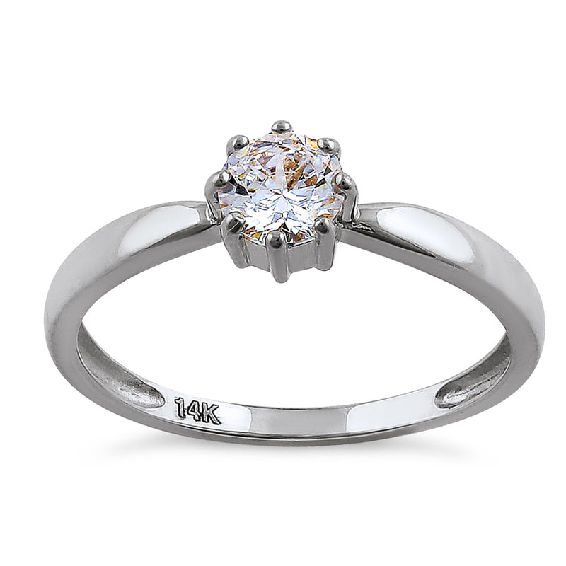 Solid 14K White Gold Solitaire Round Cut CZ Engagement Ring