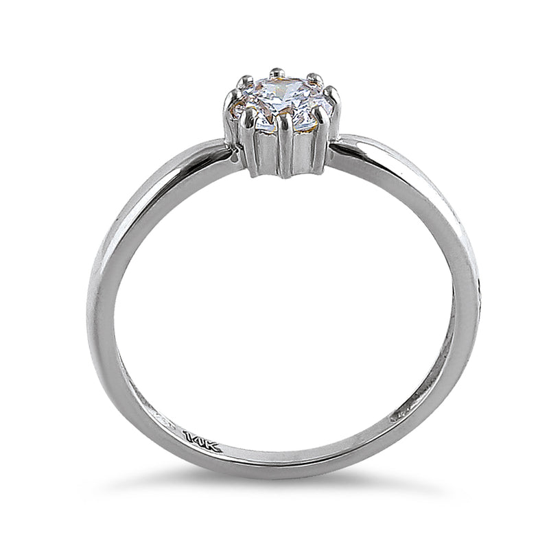 Solid 14K White Gold Solitaire Round Cut CZ Engagement Ring