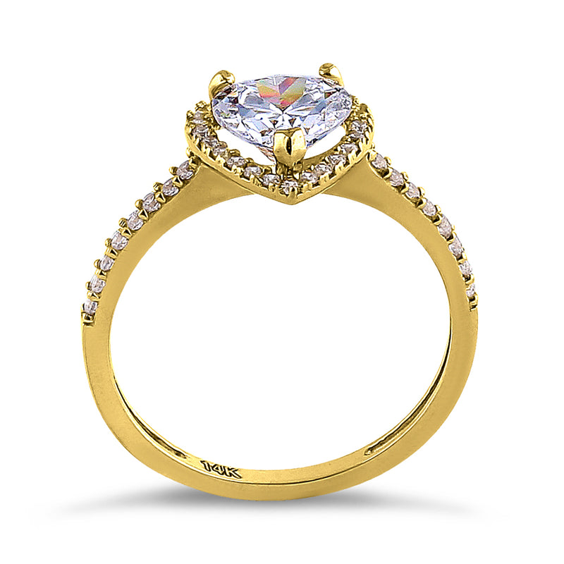 Solid 14K Yellow Gold Heart Cut Halo CZ Ring