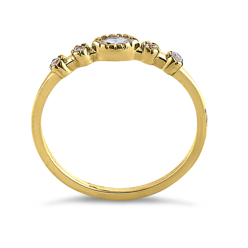 Solid 14K Yellow Gold Marquise Cut Simple CZ Ring