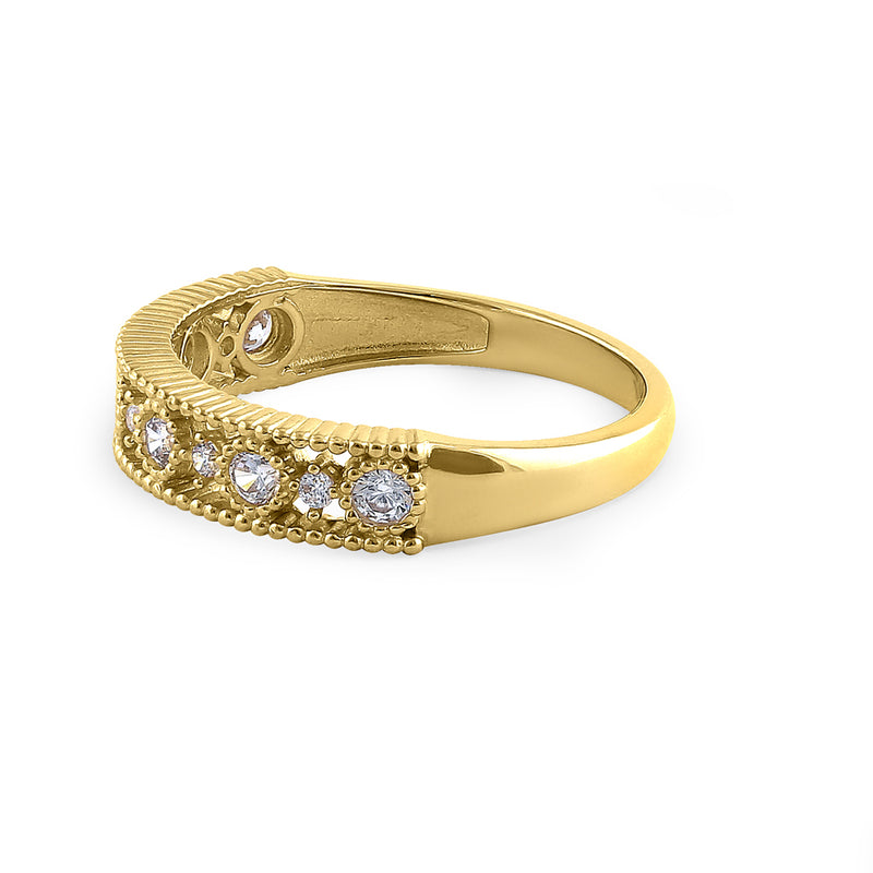Solid 14K Yellow Gold Alternating Round Cut CZ Ring