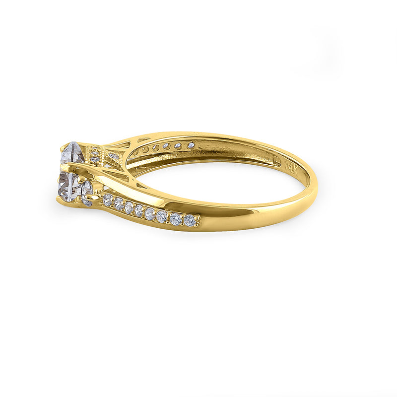 Solid 14K Yellow Gold Triple Round Cut CZ Engagement Ring