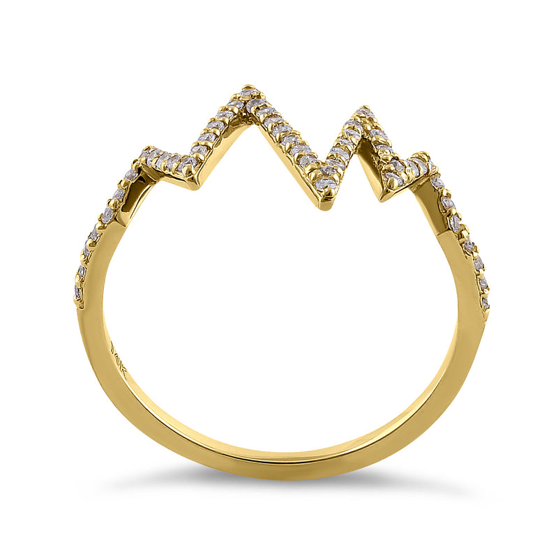 Solid 14K Yellow Gold Heartbeat CZ Ring