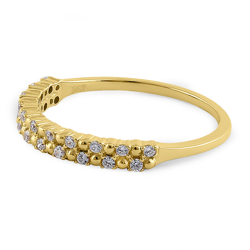 Solid 14K Yellow Gold Beads & Round Cut CZ Ring