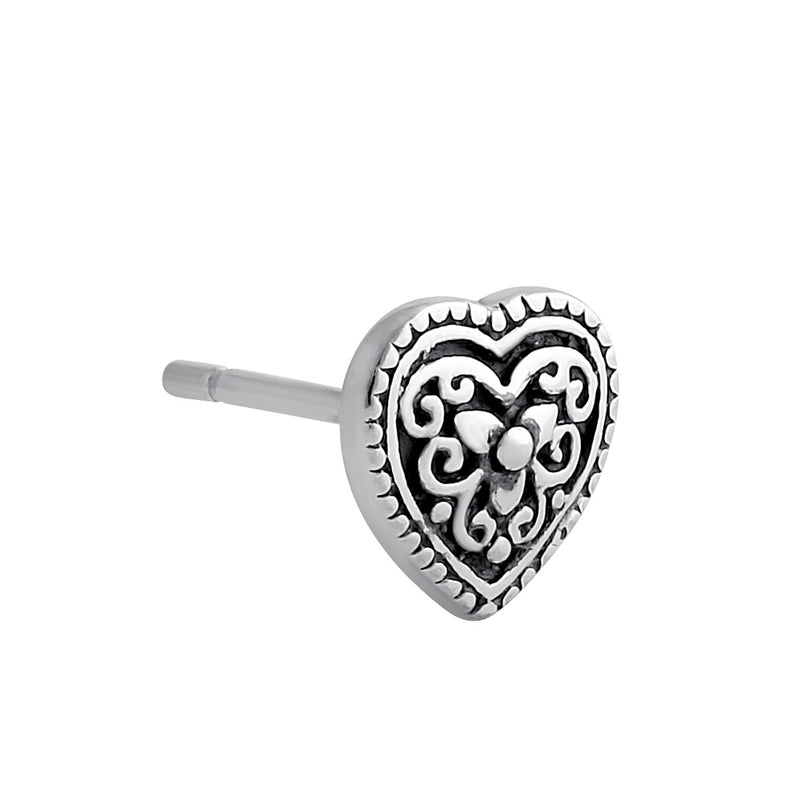 Sterling Silver Filigree Heart Stud Earrings