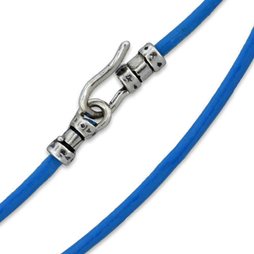 1.5mm 22" Blue Leather Cord Necklace w/ Sterling Silver Hook Clasp
