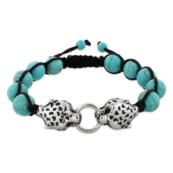 10MM Turquoise w/ Steel Panthers Stone Bead Shamballa Bracelet