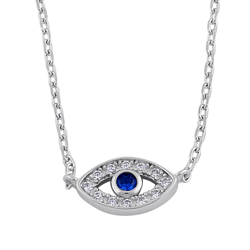 Sterling Silver Evil Eye Blue CZ Necklace