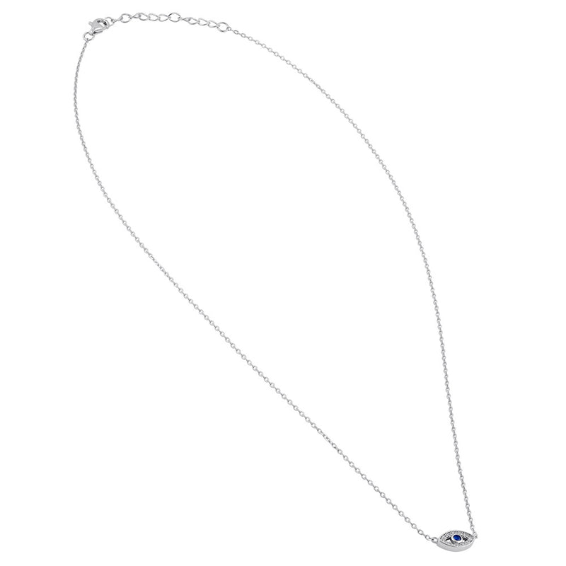 Sterling Silver Evil Eye Blue CZ Necklace