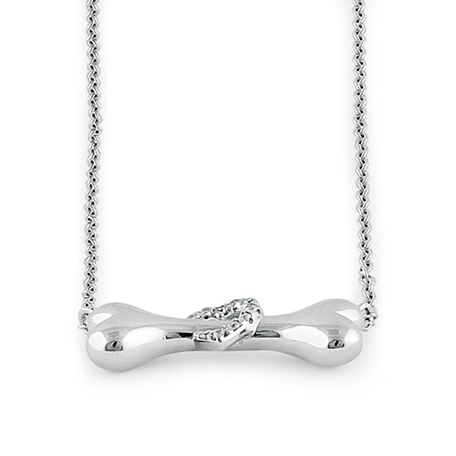 Sterling Silver Dog Bone Clear Heart CZ Necklace