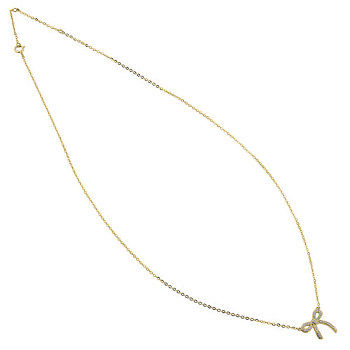 Solid 14K Yellow Gold Bow Diamond Necklace