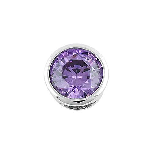 Sterling Silver Round Amethyst CZ Pendant