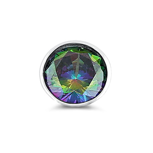 Sterling Silver Round Rainbow Topaz CZ Pendant