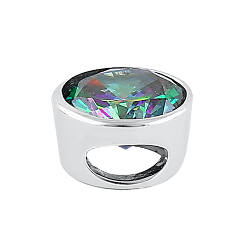 Sterling Silver Round Rainbow Topaz CZ Pendant