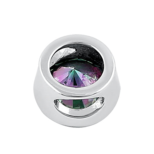 Sterling Silver Round Rainbow Topaz CZ Pendant