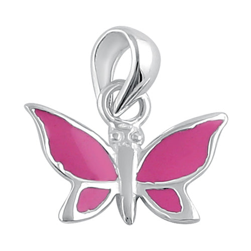 Sterling Silver Pink Enamel Butterfly Pendant